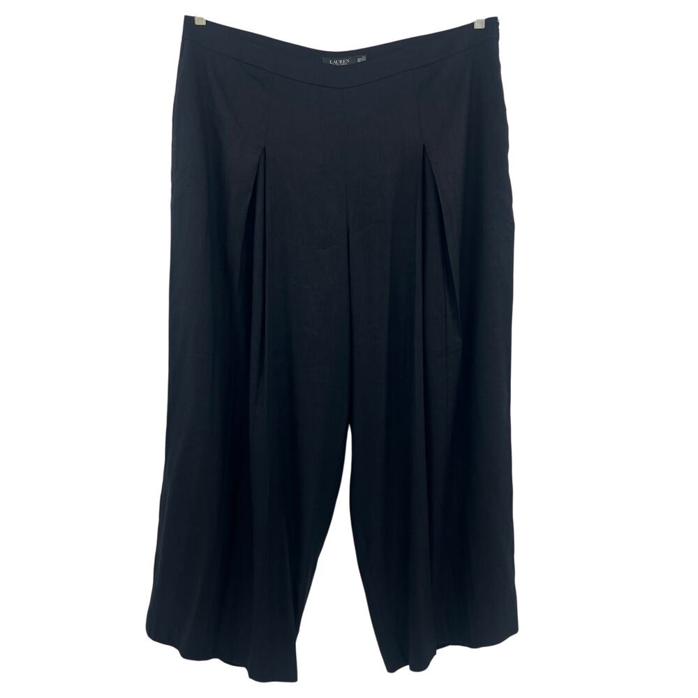 Lauren by Ralph Lauren Wide Leg Linen Trousers Womens Plus 20W Black Pleated